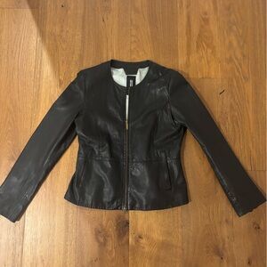 Women's Black Leather Zip-Front Jacket